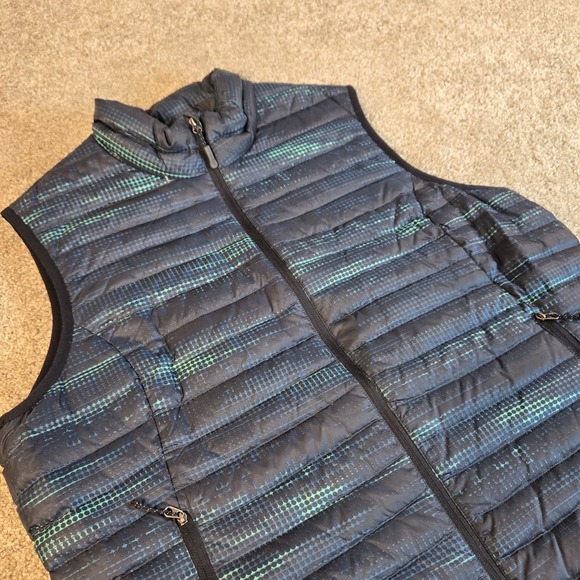 Eddie Bauer Vest Women's XL Down Fill EB700 Full Zip Outdoor Blue Green Geo - Picture 1 of 12